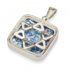 Star of David Pendant in Silver Square with Roman Glass Star of David Jewelry