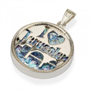 I Heart Jerusalem Silver Pendant with Roman Glass Dia de Jerusalém