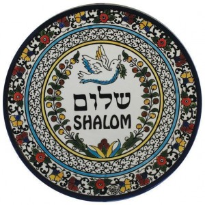 Armenian Ceramic Plate with Dove and Peace in Hebrew & English Cerâmica Armênia