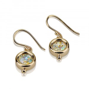 Earrings in Round Design and Roman Glass in 14k Yellow Gold Artistas e Marcas