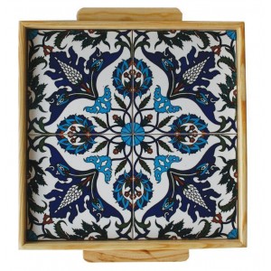 Armenian Wooden Tray with Tulip Floral Motif Cerâmica Armênia