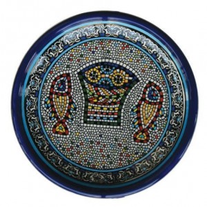Armenian Ceramic Bowl with Mosaic Fish & Bread Decoração do Lar