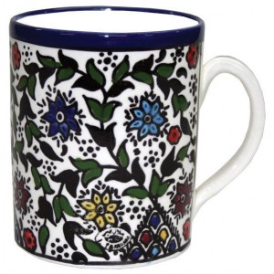 Armenian Ceramic Mug with Floral Anemones Motif Souvenirs Judaicos