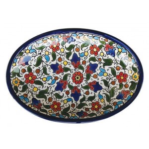 Armenian Ceramic Oval Bowl with Anemones Flower Motif Tigelas