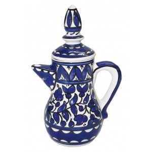 Turkish Coffee Pot with Anemones Flower Motif in Blue Cerâmica Armênia