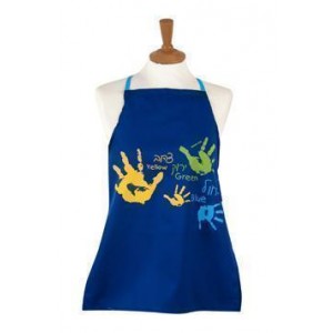 Apron in Blue with Hand Prints & Hebrew Text in Cotton Aprons and Oven Mitts