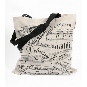 Canvas Tote Bag with Music Notes in Black and White Acessórios Judaico 

