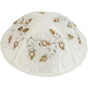 Kippah with Gold and Silver Pomegranates- Yair Emanuel Judaica
