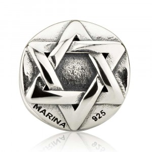 Star of David Charm with Round Frame in Sterling Silver Joias de Bat-Mitsvá