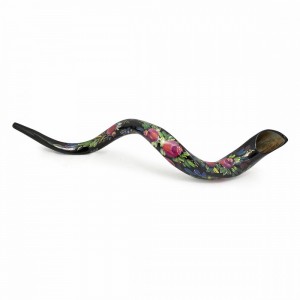 Handpainted Kudu Shofar With Flower and Pomegranate Design Default Category