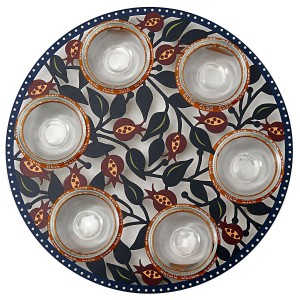 Glass Seder Plate with Pomegranate Motif by Dorit Judaica Pessach
