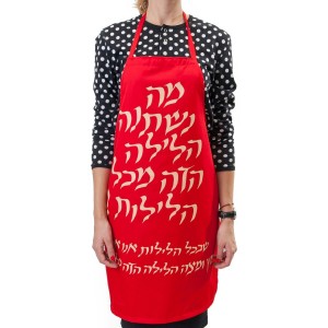Ma Nishtana Red Apron By Barbara Shaw Aprons and Oven Mitts