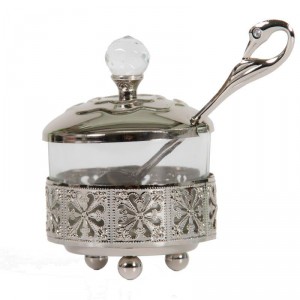 Honey Dish in Filigree in Silver with Flower Design  Judaica
