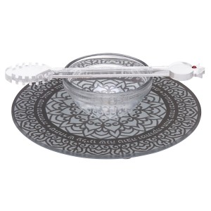 Silver-Colored Glass Plate and Honey Dish by Dorit Judaica Judaica Moderna