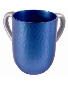 Yair Emanuel Blue & Silver Washing Cup with Hammering in Anodized Aluminum Artistas e Marcas