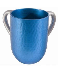 Yair Emanuel Hammered Washing Cup in Turquoise and Silver Anodized Aluminum Artistas e Marcas
