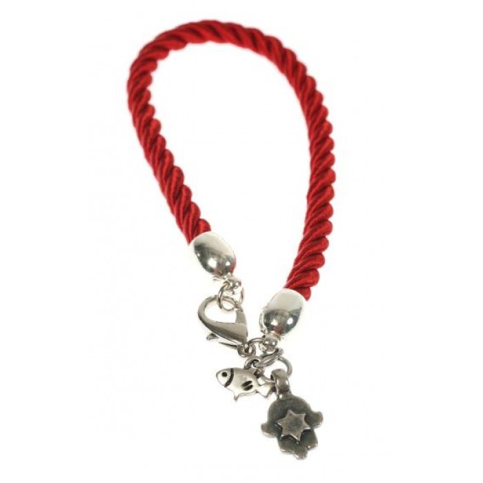 Red Rope Bracelet with Silver Plated Hamsa and Star of David Pendant
