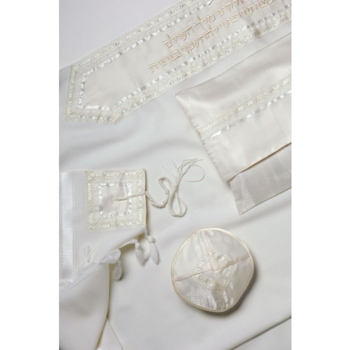 White and Cream Tallit by Galilee Silks