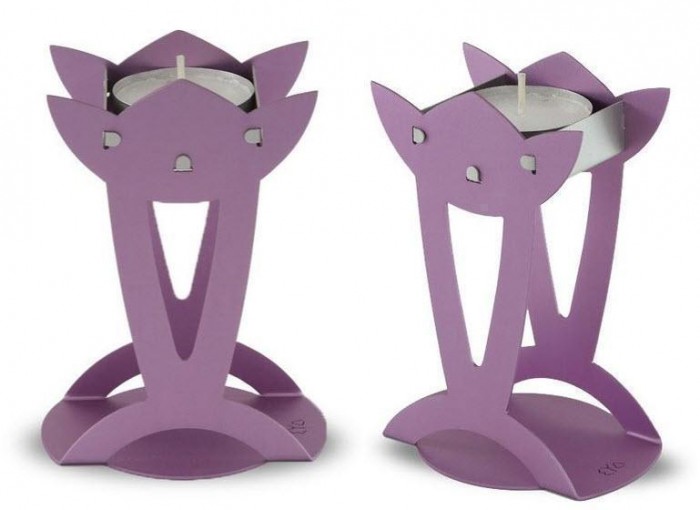 Shabbat Candlesticks in Purple and Silver from Shraga Landesman