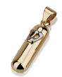 14k Yellow Gold Rounded Mezuzah Pendant with Hebrew Shin in Shiny White Gold 