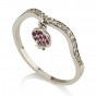 14K White Gold Pomegranate Ring with Diamonds and Rubies